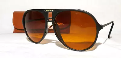 Ambervue Sunglasses Vintage Black Aviator Frame With Amber Lens • $19.99