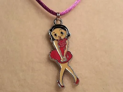 Pink Marilyn Monroe Pose Girl Pendant On Purple Satin Necklace W/Lobster Clasp • $3