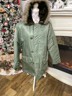 Vintage ARCTIC PARKA Flight Coat USAF Military Coyote Fur Hooded Jacket Medium • $40