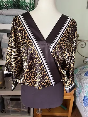 My Favorite Things By Colleen Lopez Large Brown Leopard Print V-Neck Blouse • $10