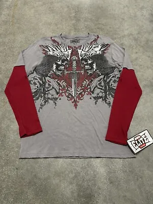 MMA Elite Long Sleeve Shirt Men L Thermal Skull Grunge Affliction Style Vintage • $99.99