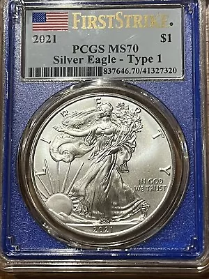2021 American Silver Eagle (Type 1) MS-70 PCGS (FirstStrike®) Flag Label • $47