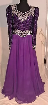 Vintage MIKE BENET 2 Piece Amethyst Purple Long Sleeve Gown Size 14 • $49.99