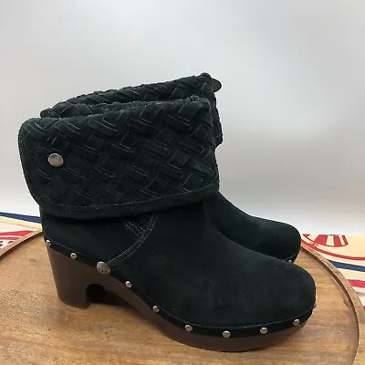 UGG Womens Lynnea Arroyo Black Woven Suede Studded Boots Clog Heels Size 9 • $72.99