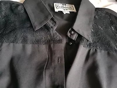 Collectif 50s Rockabilly Vtg Black Lace Short Sleeve Retro Blouse Size 12  • £4.99