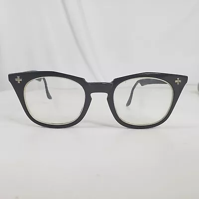 Vintage Bausch & Lomb B&L Safety Glasses 5 3/4 Black HORN Rimmed 50x22 Cross • $124.99