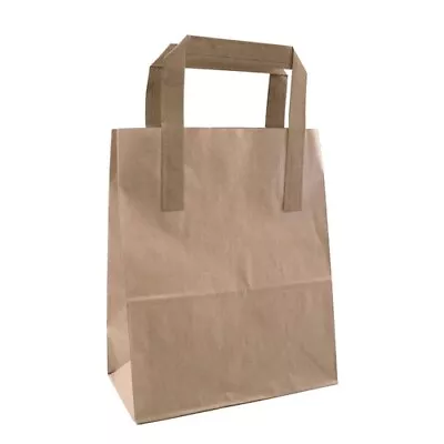 30 Brown Paper Carrier Bags Food Takeaway Craft With Flat Handle- 30cm X24cm X14 • £3