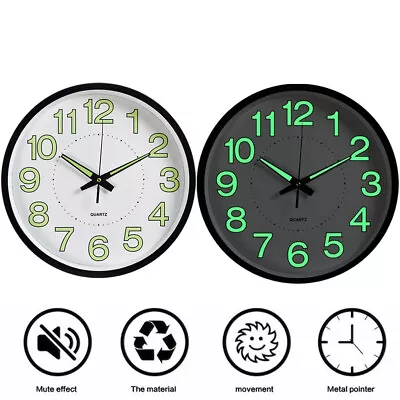 £11.94 • Buy Wall Clock 12inch 30CM Luminous Glow In The Dark Quartz Bedroom Watch Living NEW