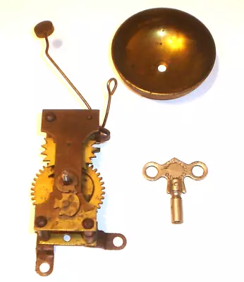 Antique Waterbury Brass Wind-Up Parlor/Kitchen Clock Alarm Mechanism Bell & Key • $37