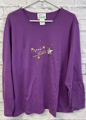 Quacker Factory Halloween Tee Shirt Top Womens 2X Good Witch Bling Long Sleeve • $17.99