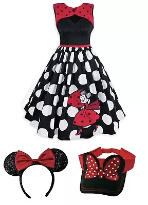 Disney Parks Disney Dress Shop Minnie Mouse Polka Dot Size XS +Visor & Ears Lot • $124.99