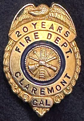 Claremont CA Fire Dept 20 Years Of Service Badge • $24.99