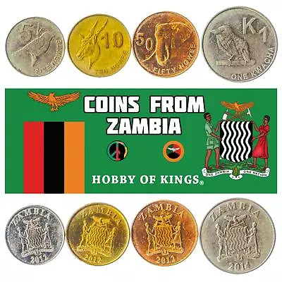 Set Of 4 Coins From Zambia. 5 10 50 Ngwee 1 Kwacha. African Currency 2012-2017 • $9.28