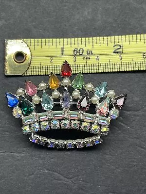 Vintage B David Rhinestone Crown Pin Brooch • $25