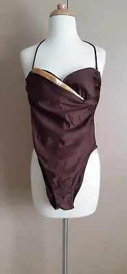 Anna Club For La Perla Chocolate Brown/Gold Trim One Piece Swimwear Size 44  • $50