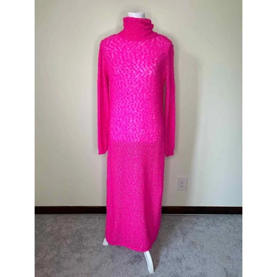 $63 • Buy Zara Hot Pink Barbie Loose Chunky Knit Turtleneck Maxi Sweater Dress Size Small