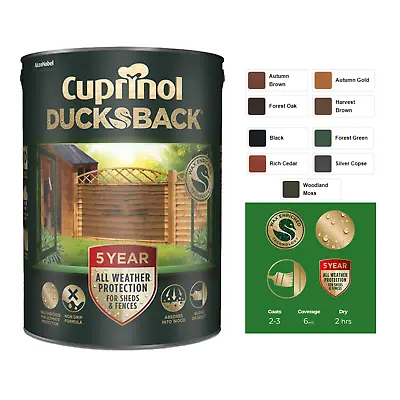 Cuprinol 5 Year Protection Ducksback Wood Shed&fence Garden Paint 5l All Colours • £20.99