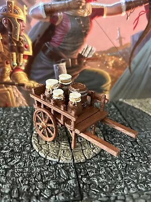 Wooden Barrel Cart 2 Wheel Miniature Dungeon & Dragons D&D Painted Terrain Wagon • $11.99