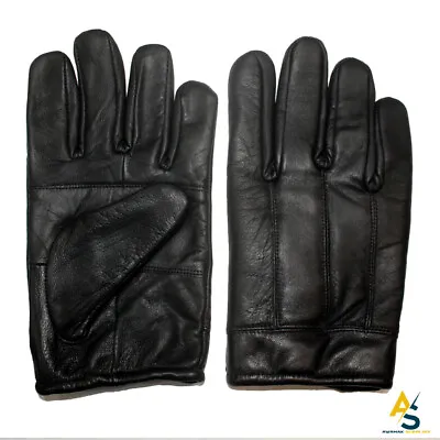 Men's Soft Leather Winter Gloves With Warm Fleece Lining Tactical Style Black • £6.99
