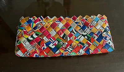 Nahui Ollin Candy Wrapper Clutch Handmade Woven Vintage 8 Inches X 3.5 Inches • $11