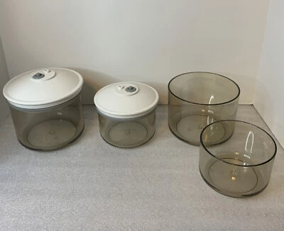 $28 • Buy 4 Containers 2 Lids Snail FoodSaver Vacuum Canister Set Round SMOKE 25oz 50oz