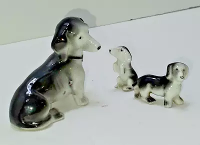 Vintage Dachshund Figurines Collectible Black/Grey Mother Three Puppies Lot Of 4 • $45.99