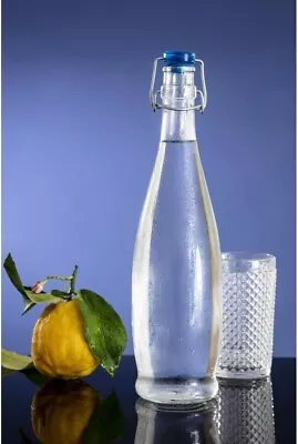 £9.99 • Buy 2 X 1L Preserve Classic Clear Glass Swing Top Blue Stopper Bottle For Water Wine