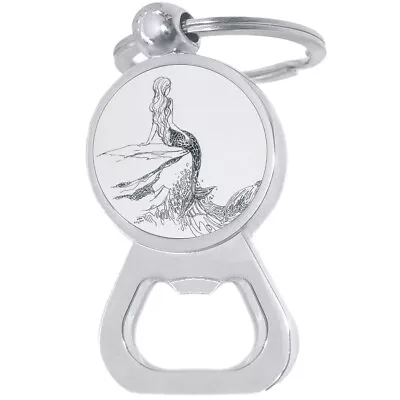 Outline Drawing Mermaid Bottle Opener Keychain - Metal Beer Bar Tool Key Ring • $15.88