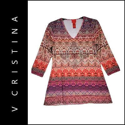 V Cristina Women Paisley Stretch V Neck Blouse Embellish Formal Size Large • $13.30