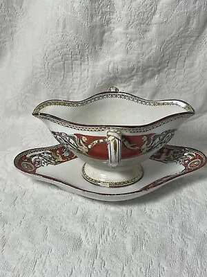 Antique Minton  Florentine  Pattern Sauce Boat And Under Plate • $95
