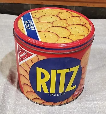 Vintage Nabisco Ritz Cracker Metal Tin Round With Lid 12 Oz-1982 • $4.99