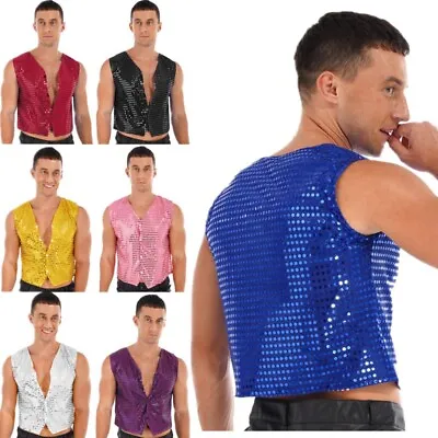 Men Waistcoats Sparkly Sequin Jackets Vest Disco Ballroom Peformance Costumes  • $14.28