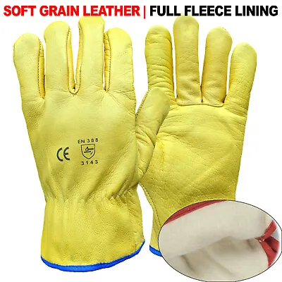 Yellow Leather Gardening Gloves Thorn Proof Garden Work Driver Safety Glove • £18.99