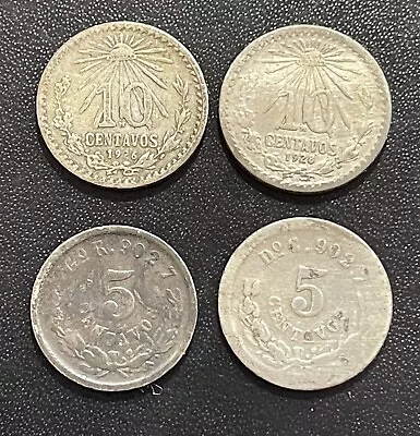 Mexico 1889/98 5 Centavos And 1926/28 10 Centavos Silver Coins: Lot Of 4 • $10.50
