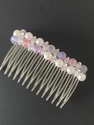 WEDDING BRIDAL PROM PEARL PINK BEAD HAIR COMB UP DO ACCESSORY Faux Vintage • $9.99