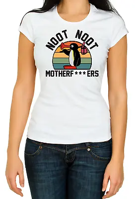 Pingu Noot Noot Mother F*ckers Funny 3/4 Short Sleeve White Woman T Shirt K209 • $20.62