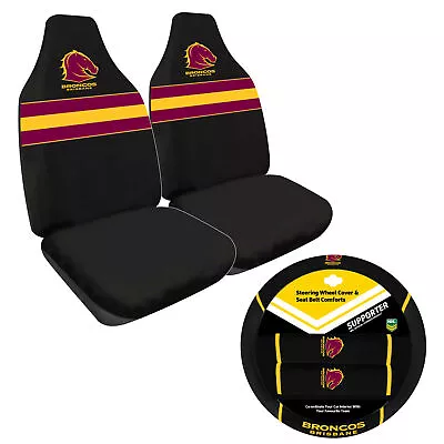 BRISBANE BRONCOS Official NRL Seat Cover And Steering Wheel Cover Combo • $135