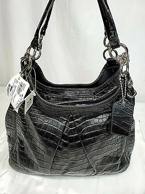 Coach MIA Croc Embossed BLACK Leather MAGGIE Carry-All HOBO Handbag #16159 NEW • $254.95