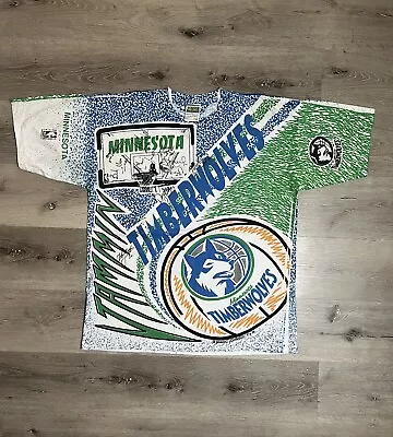 Vintage 1990s NBA Minnesota Timberwolves Magic Johnson T’s AOP XL Shirt All Over • $225