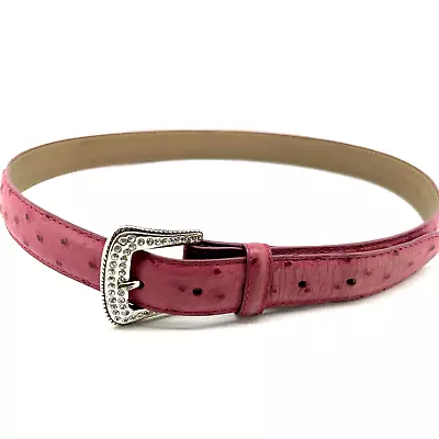 VTG Brighton Top Grain Leather Belt Pink Dots & Rhinestones Silver Buckle 36 • $16