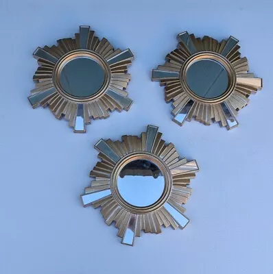 Sun Burst Mirror Gold Vintage Style MCM Sunburst Golden Set Of 3 Hanging 9.5 In • $37.99