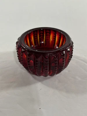 $14.99 • Buy Vintage Amberina Ruby Red Open Salt Cellar Dip Zipper Design Pattern Nice - Read