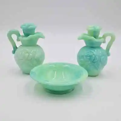 Vintage Avon Soft Soap Teal Marbled Mini Pitcher And Bowl  • $30