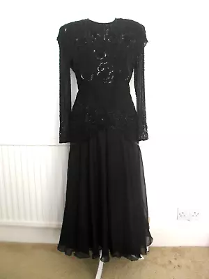 £45 • Buy Vintage Simon Ellis Black Evening Dress Size XL Fits Size 12 UK. Silk & Beading.