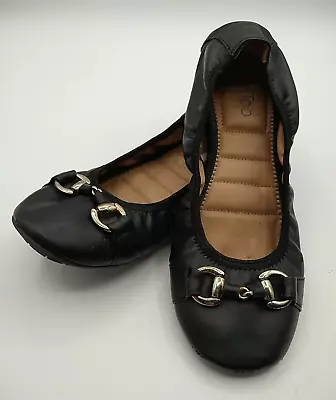 Me Too Comfort Scrunch Ballet Flats Size 8 M Black Leatherette; Horse Bit Strap • $19