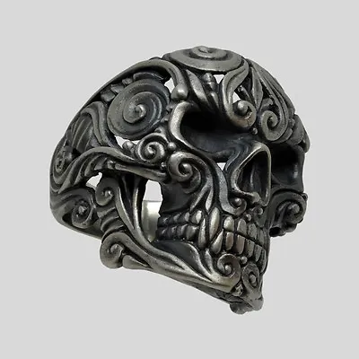 Sugar Skull Mexican Biker Ring Sterling Silver .925 Men Floral All Size UNIQABLE • $149