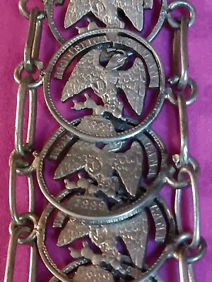 Antique Mexican Sterling 1800s Coins And Chain Bracelet • $88