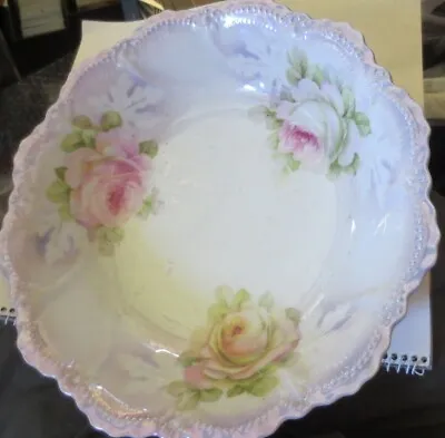 Vintage Leuchtenburg Germany Model 12 Pastel Pink Flowers 10  Serving Bowl • $14.99