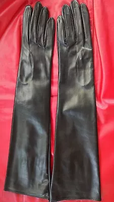 19  LONG Size 8.5 BLACK UNLINED KID LEATHER GLOVES ITALY FORMAL EVENING BOUDOIR • $99.95