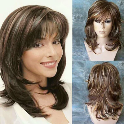 Cosplay Party Curly Wavy Women Brown Hair Color Natural Mixed Wig Synthetic • $17.30